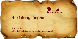 Miklóssy Árpád névjegykártya